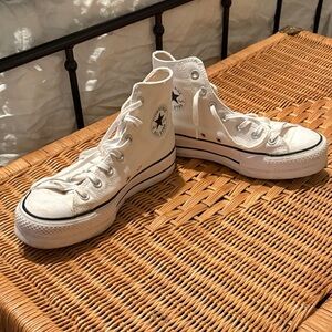 Converse White High Top Sneakers with Black Stripe